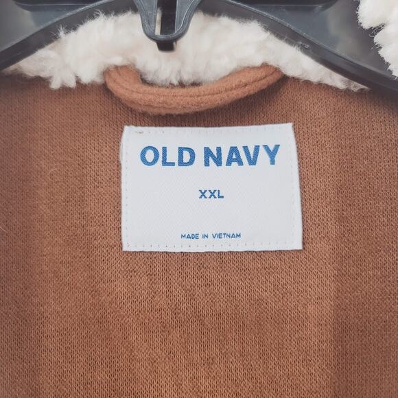 Old Navy NEW Size XXL Brown Sherpa Faux Fleece Collar button Up coat jacket - Picture 5 of 6